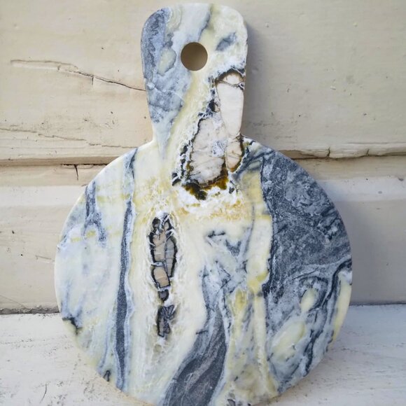 Dramatic Natural Multi-Textured Heavy Round Stone Marble Cutting Board - Picture 1 of 8